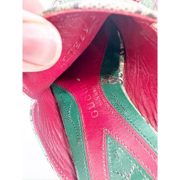 Gucci Princetown Gold Horsebit Tian GG Monogram Bird Print Canvas Mules Size 37 - Picture 7 of 9